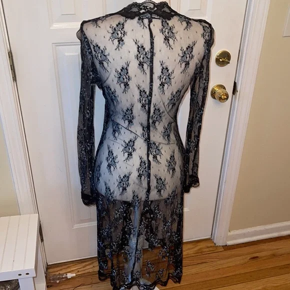 Rare Vintage Betsey Johnson lace coat 10 (fits like a 6) worn  1x black & blue - Picture 4 of 9